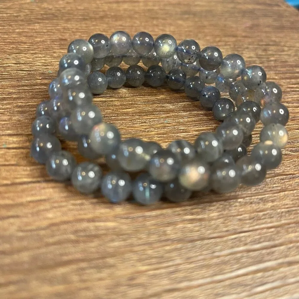 Labradorite high quality super flashy stretch beaded bracelet ONE new handmade